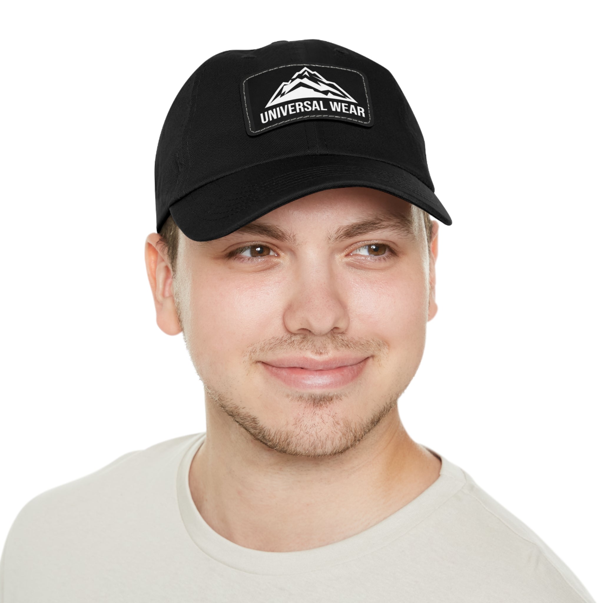 Universal Wear Leather Patch Hat — Mountain Logo Baseball Cap
